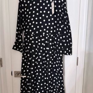 Zara Black and White Polka Dot Long Sleeve Dress